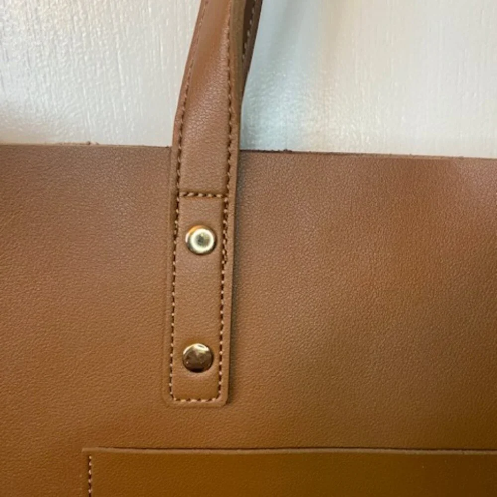 HENNY + LEV Cognac Brown Vegan Leather Everyday Tote Purse Bag Crossbody